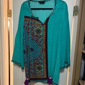 Embroidered Teal Silk Bohemian Dress